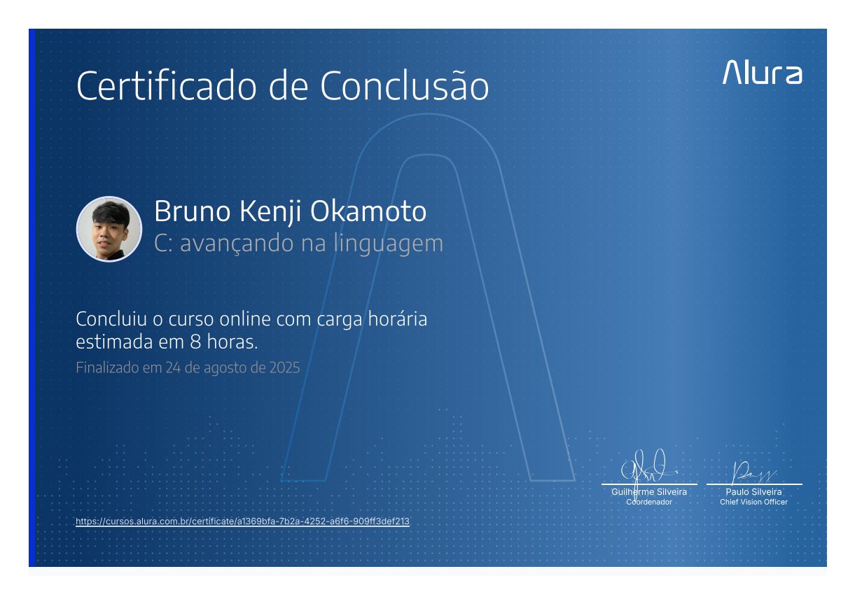 Certificado C II: avançando na linguagem, emitido por Alura