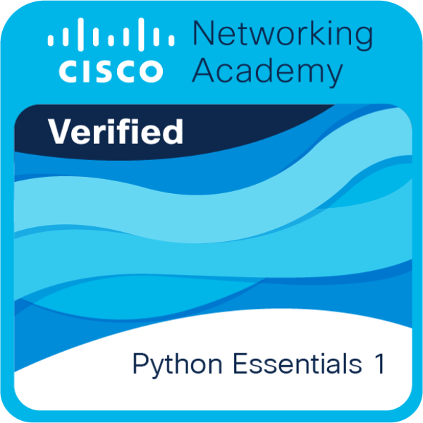 Badge Python Essentials 1, emitida pela Cisco Networking Academy